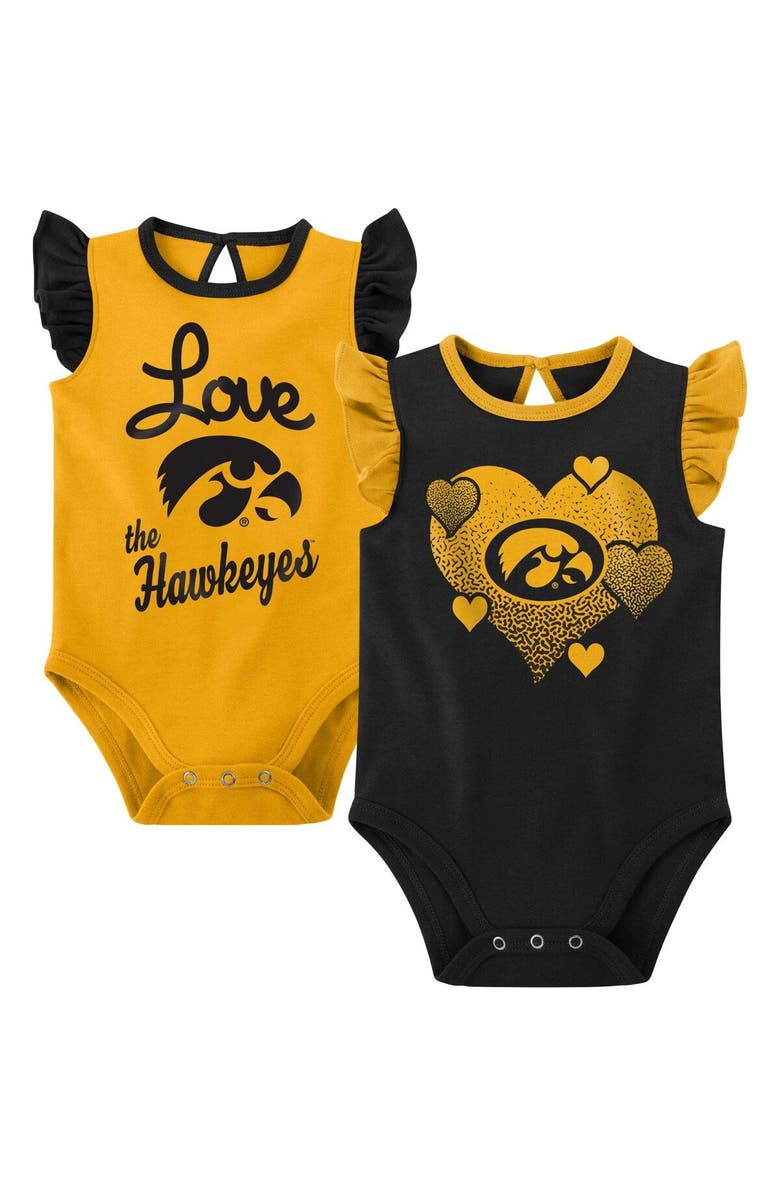 Outerstuff Girls Newborn & Infant Black/Gold Iowa Hawkeyes Spread the Love 2-Pack Bodysuit Set, Main, color, 