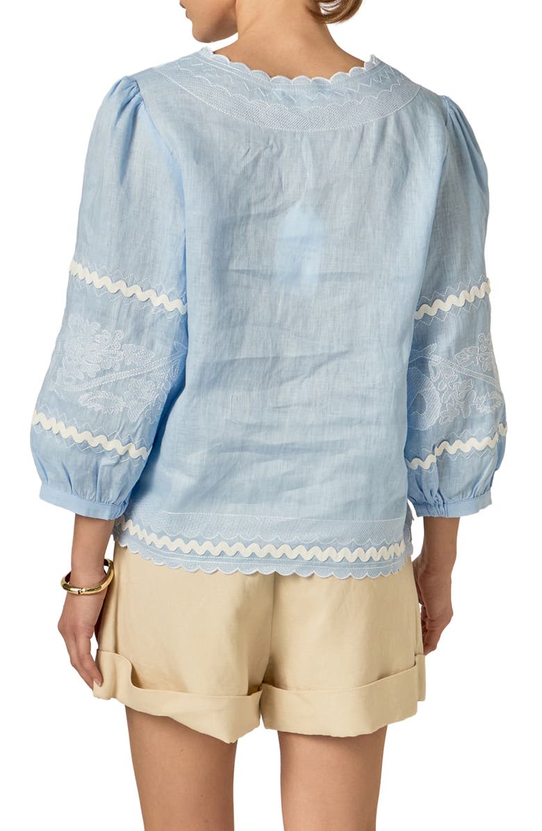 English Factory Rickrack Trim Embroidered Balloon Sleeve Linen Top, Alternate, color,