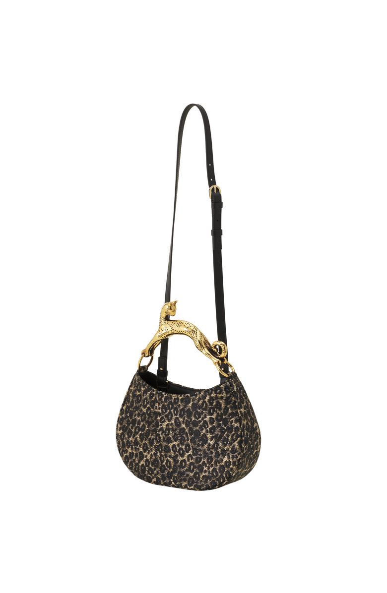 Lanvin Hobo Cat Small Raffia Bag With A Leopard Print And Cat Handle, Alternate, color, Beige/Black