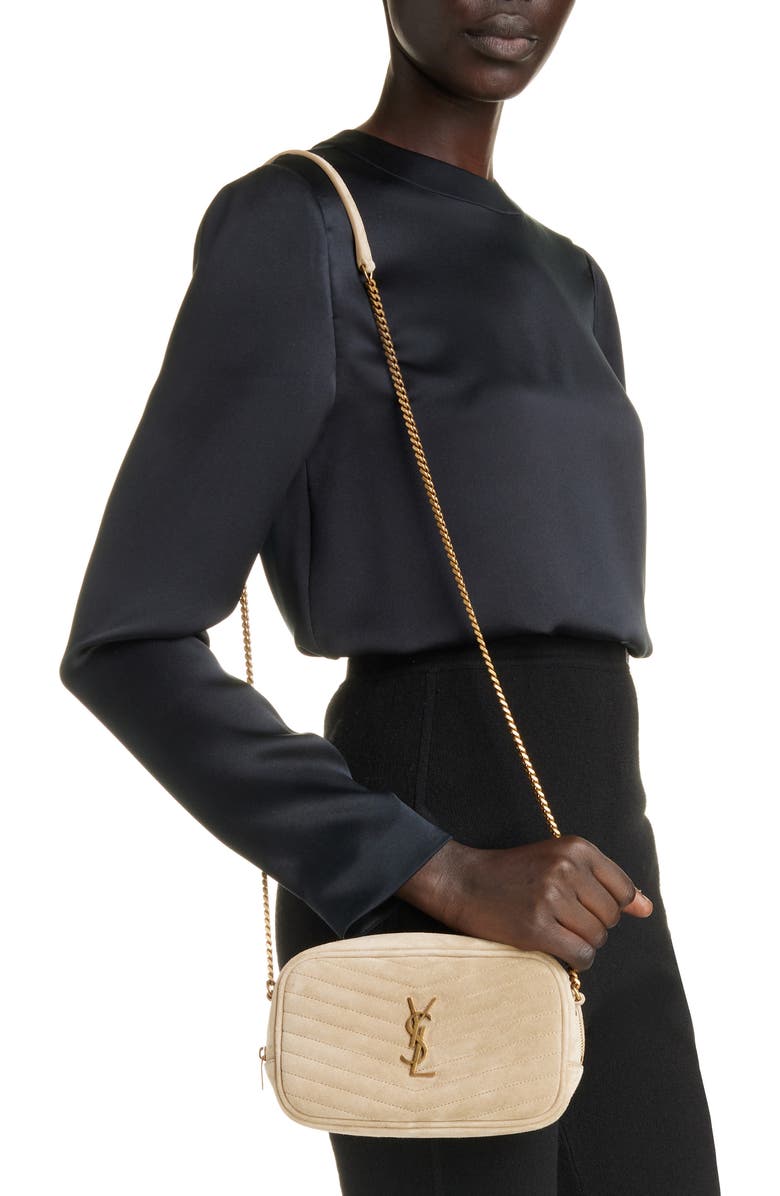 Saint Laurent Mini Lou Matelassé Suede Camera Bag, Alternate, color,