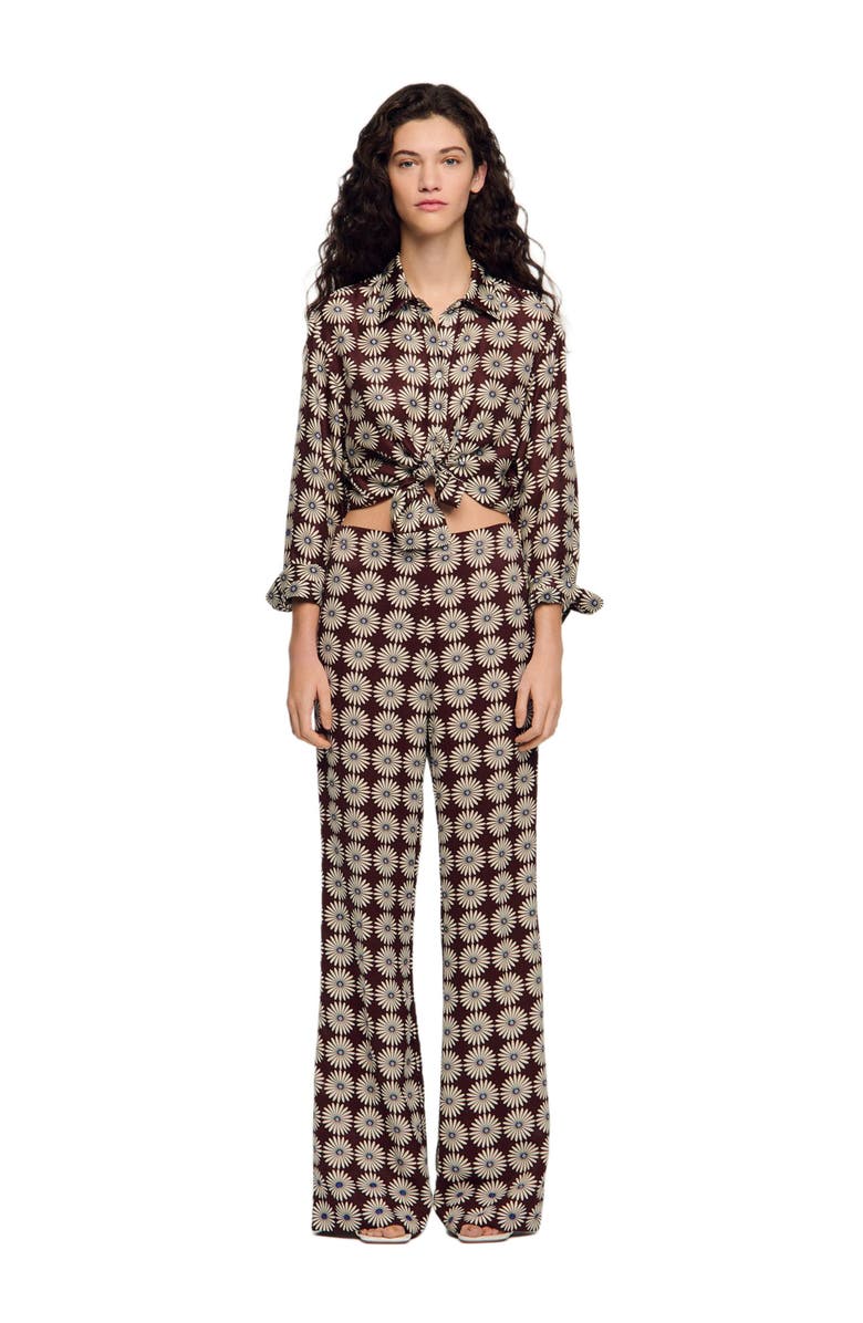 SANDRO Floral-print floaty trousers, Alternate, color, Deep Blue / Ocher