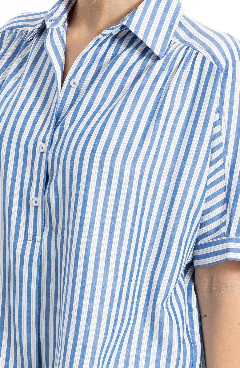 MAX STUDIO Stripe Elbow Sleeve Button-Up Shirt, Alternate, color, Off White/ Denim Stripe