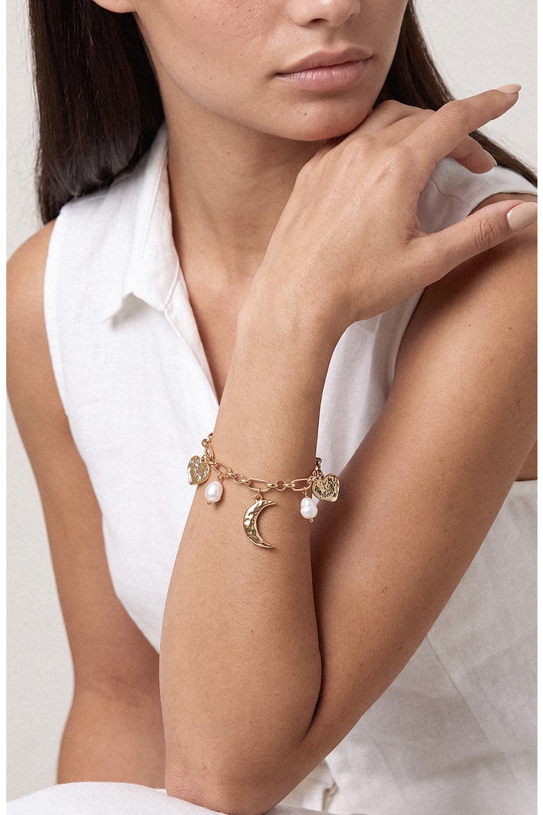 Celestial Imitation Pearl Charm Bracelet, Alternate, color, GOLD