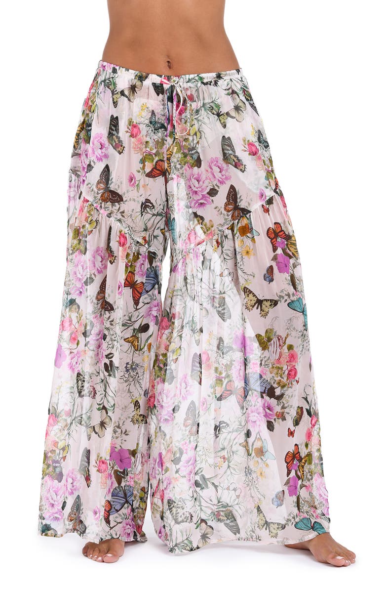 L'AGENCE Sharon Butterfly Print Wide Leg Cover-Up Pants, Main, color, 