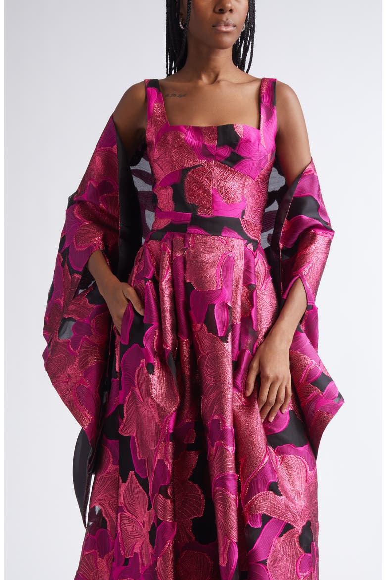 Metallic Jacquard Organza Cape, Main, color, HOT PINK