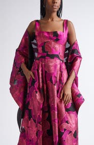 ST. JOHN Metallic Jacquard Organza Cape