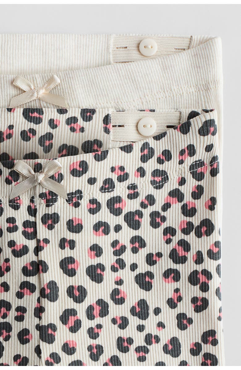 H&M 2-pack Cotton Leggings, Alternate, color, Light Beige/Leopard Print