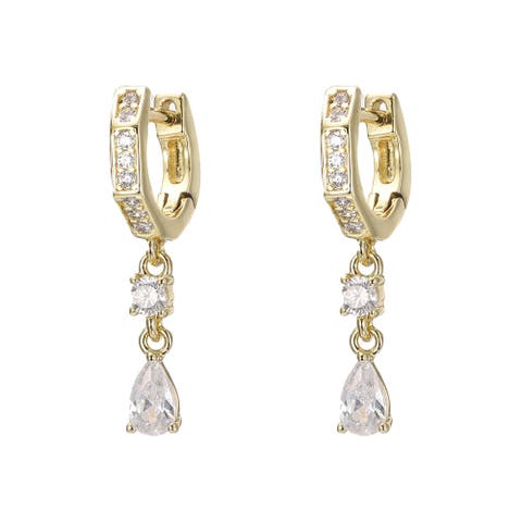 Pear CZ Drop Huggie Earring