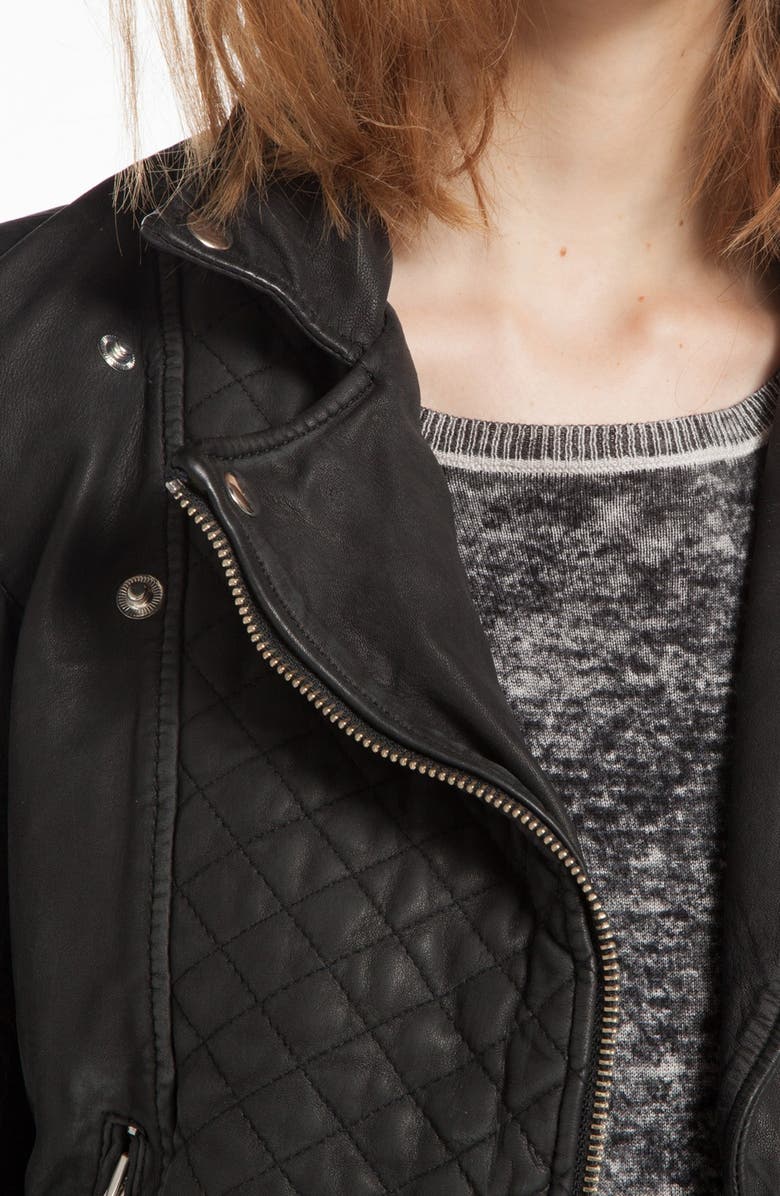 maje 'Dobbie' Quilted Front Leather Moto Jacket, Alternate, color, 