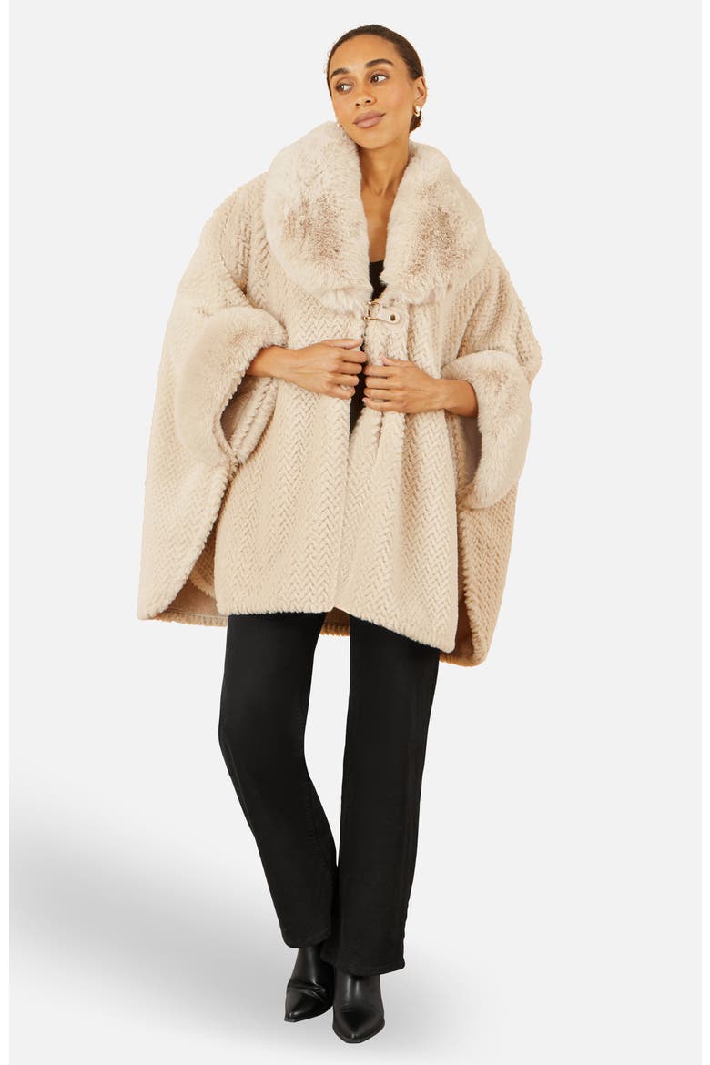 Textured Faux Fur Lined Cape, Alternate, color, Beige