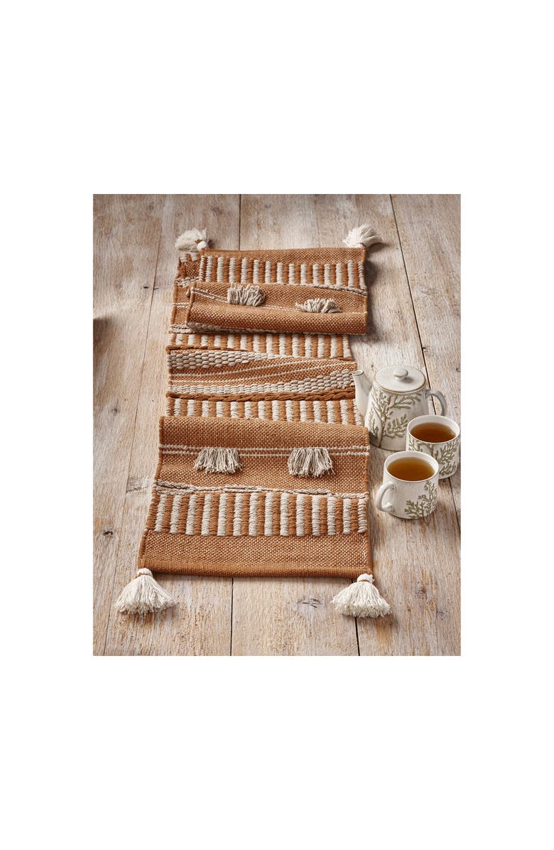 tag Bianca Tufted Tassel Beige Cotton Table Runner for Spring, Alternate, color, Brown