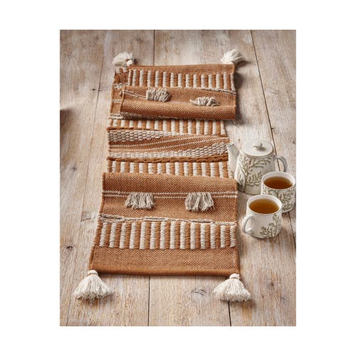 Tag Bianca Tufted Tassel Beige Cotton Table Runner For Spring In Brown