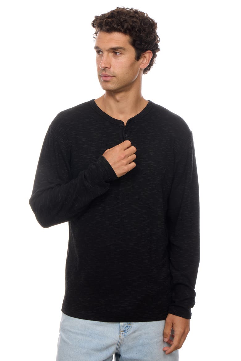 Slub Thermal Henley, Alternate, color, BLACK