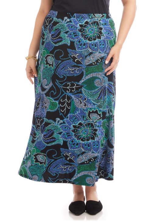 Floral Print Bias Cut Midi Skirt (Plus)
