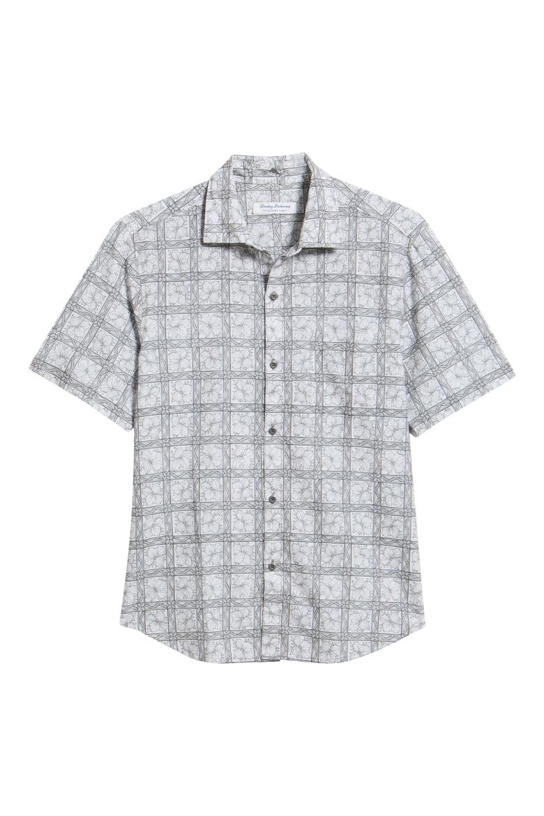Bahama Coast Flora Check IslandZone® Short Sleeve Button-Up Shirt, Alternate, color, ASH GREY