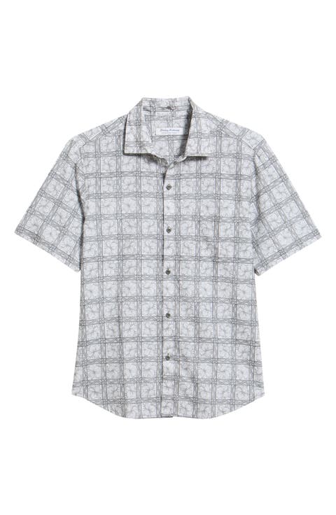 Bahama Coast Flora Check IslandZone® Short Sleeve Button-Up Shirt
