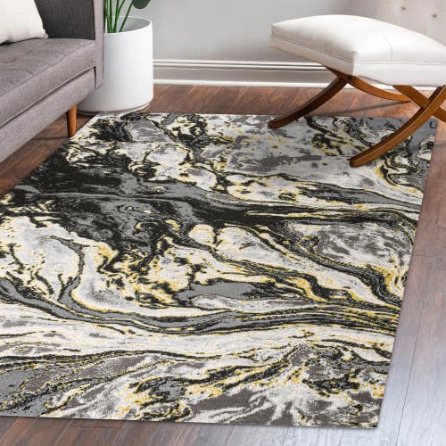 Jonathan Y Swirl Marbled Abstract Area Rug In Black/yellow