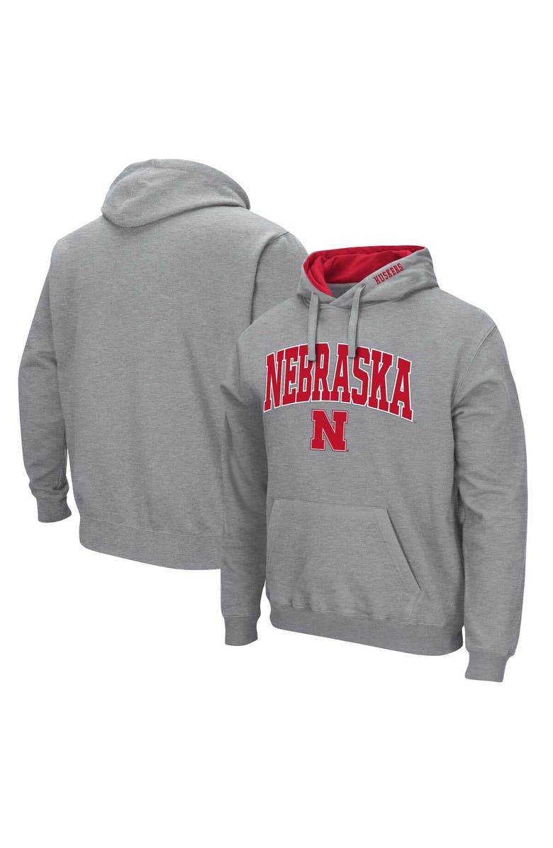 COLOSSEUM Men's Colosseum Heather Gray Nebraska Huskers Arch & Logo 3.0 Pullover Hoodie, Main, color, Heather Gray