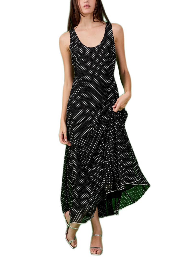 Dot Sleeveless Godet Maxi Dress, Alternate, color, BLACK/ WHITE