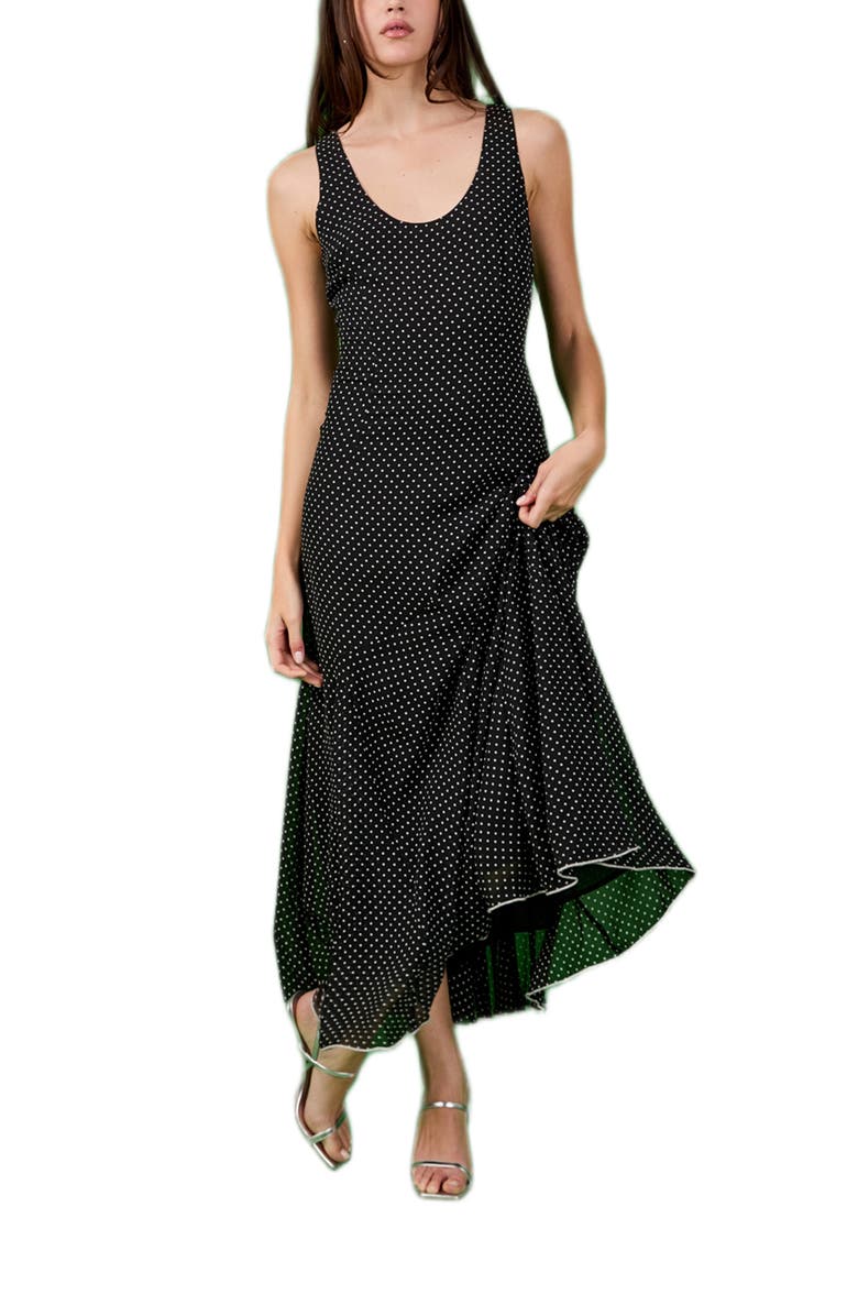 Endless Rose Dot Sleeveless Godet Maxi Dress, Alternate, color, Black/ White