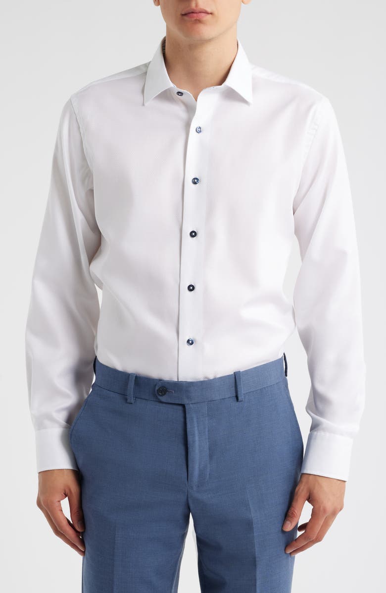Lorenzo Uomo Trim Fit Diamond Textured White Cotton Dress Shirt, Main, color, White