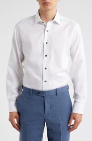 Lorenzo Uomo Trim Fit Diamond Textured White Cotton Dress Shirt