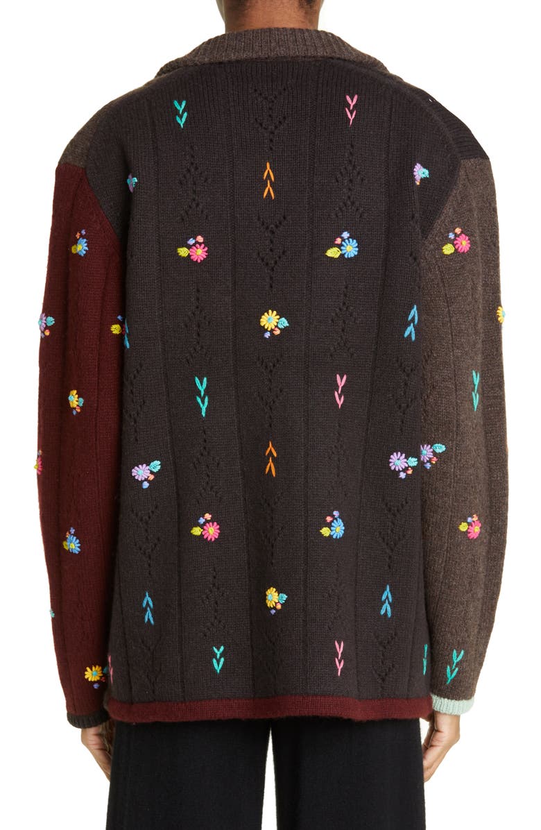 YanYan Daisy Embroidered Pointelle Knit Lambswool Blazer, Alternate, color,