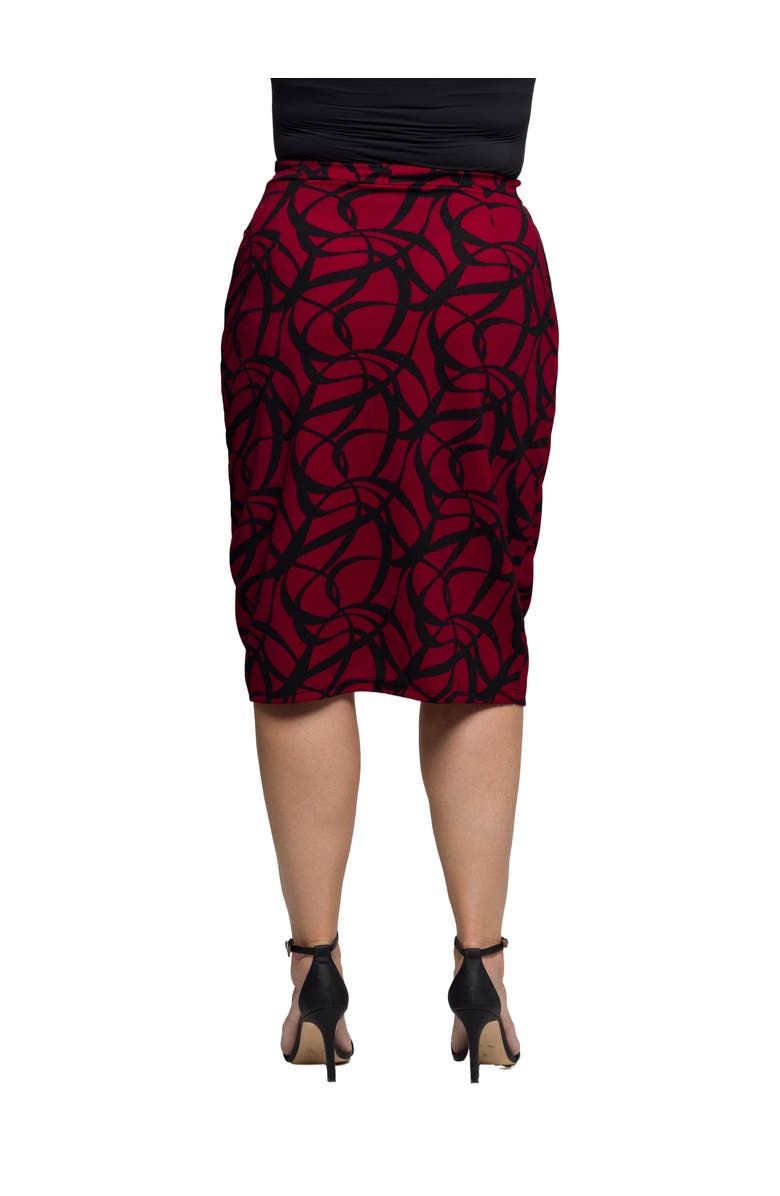 24seven Comfort Apparel Print Ruched Knee Length Skirt, Alternate, color, Red Multi