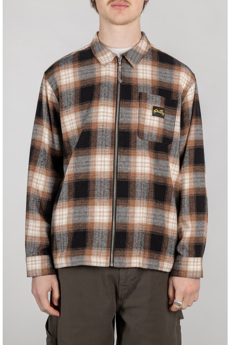 Plaid Zip Overshirt, Main, color, BROWN PLAID
