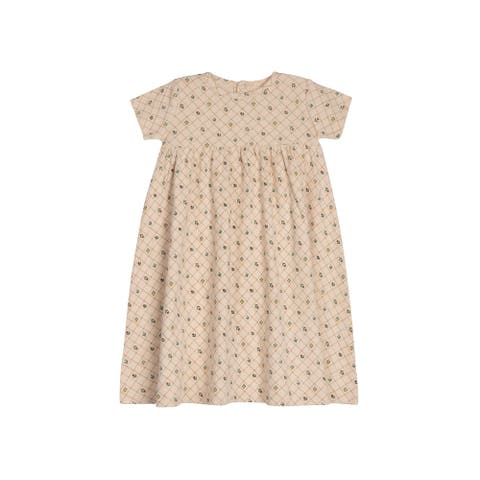 Floral Grid Collection - Girls Short Sleeve Dress (Toddler and Little Kid )