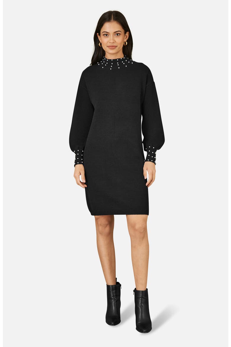 Bead Detail Knitted Sweater Dress, Main, color, Black