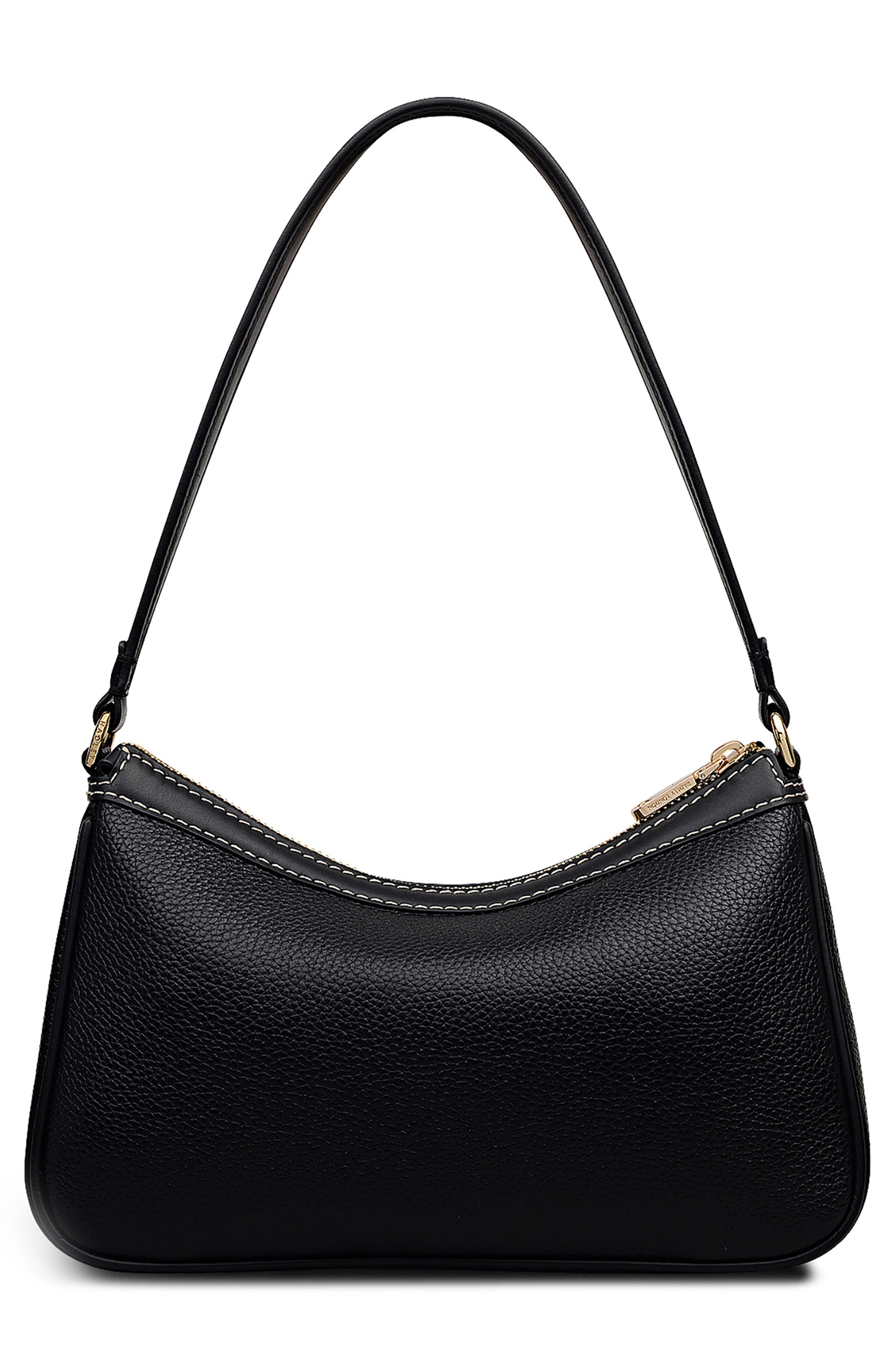 Albany Avenue Medium Leather Zip Top Shoulder Bag, Alternate, color, BLACK
