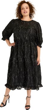 June + Vie Metallic Jacquard Dress