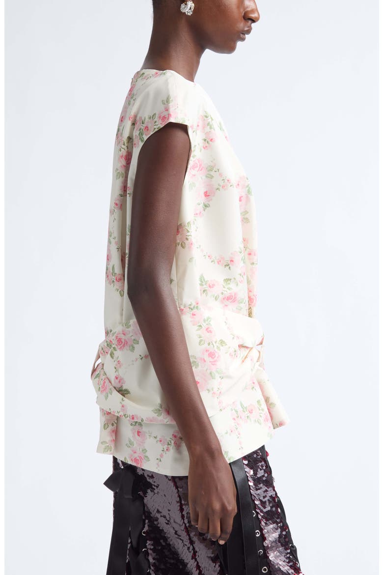 Floral Print Boxy Peplum Bow Detail Top, Alternate, color, CREAM