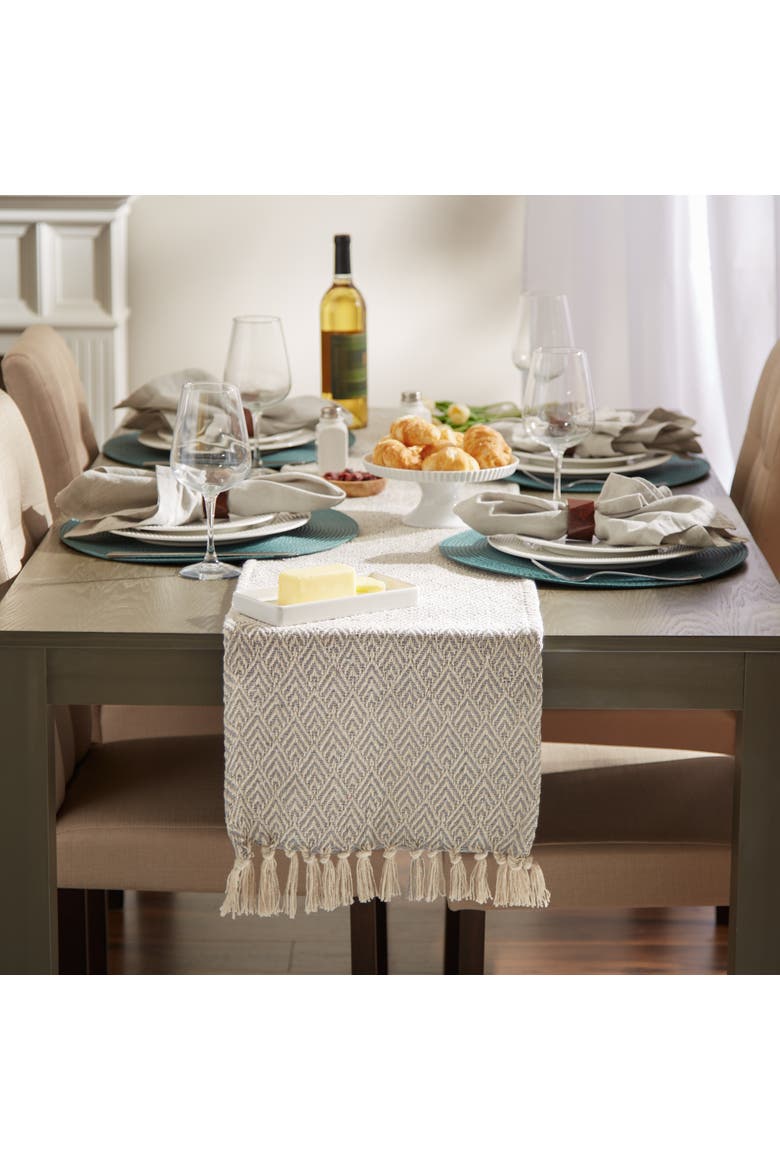 Jacquard Diamond 15x72" Table Runner, Alternate, color, Gray
