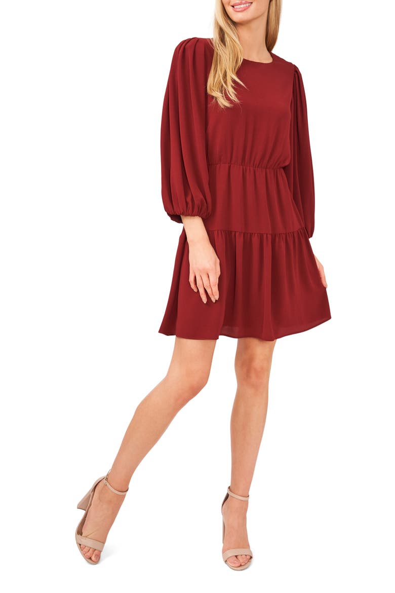Ruffle Puff Sleeve Dress, Main, color, CLARET RED