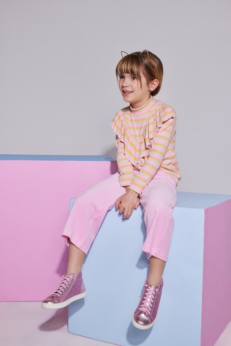 Kids' Cropped Velour Palazzo Pants, Alternate, color, Pink Velour