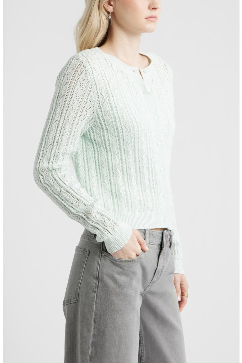 Pointelle Knit Cardigan, Alternate, color, GREEN CLOUD
