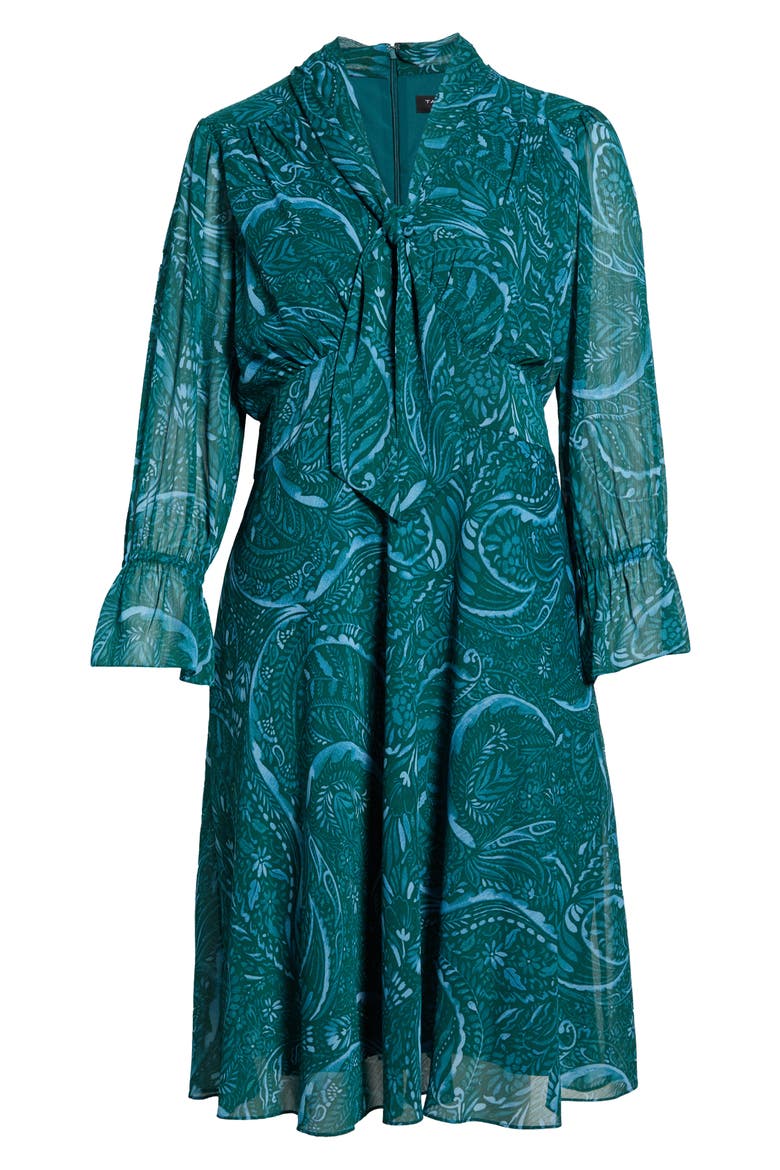 Paisley Tie Neck Long Sleeve Midi Dress, Main, color, TEAL PAISLEY