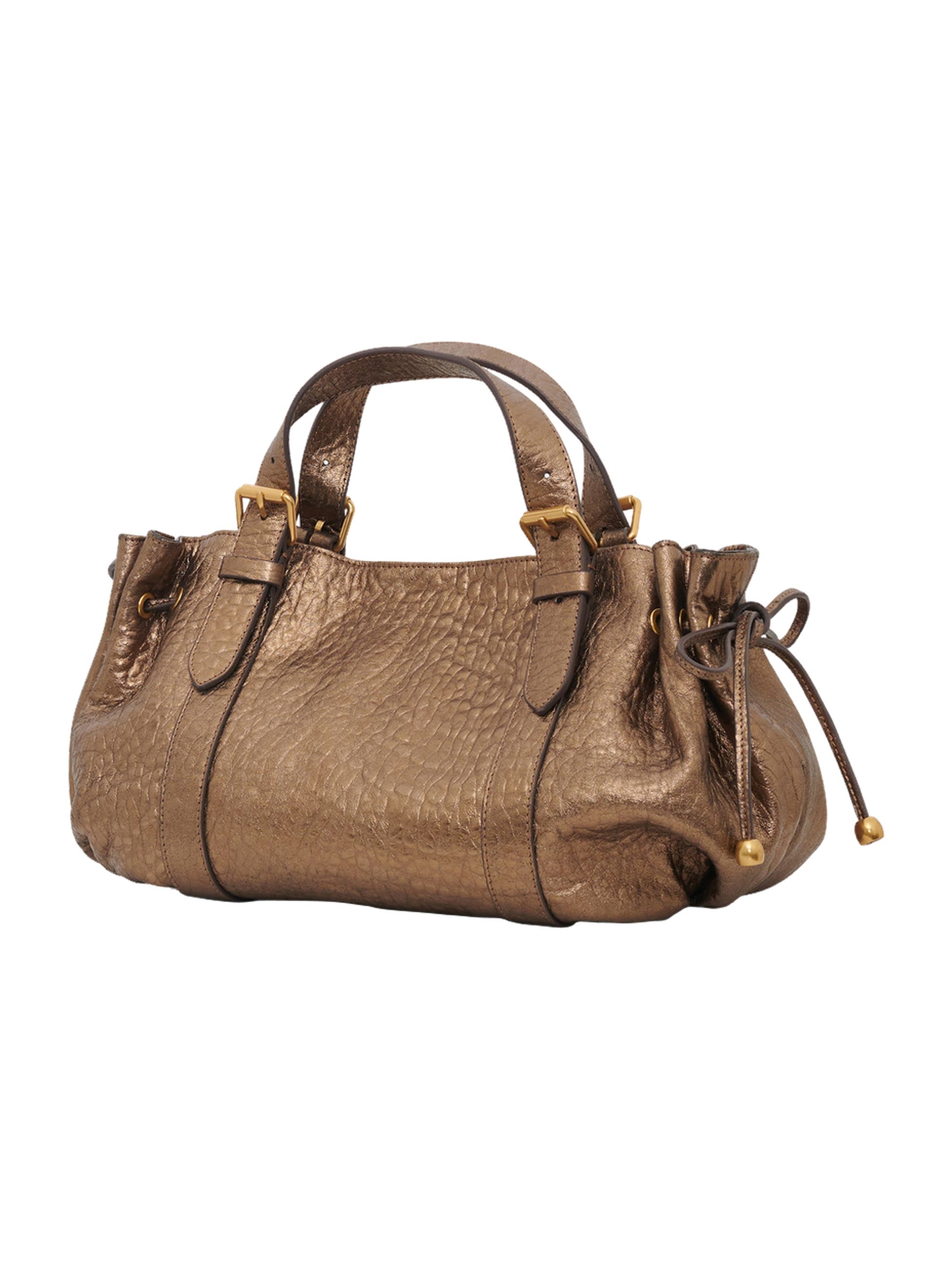 18H Leather Metallic Handbag, Alternate, color, Golden