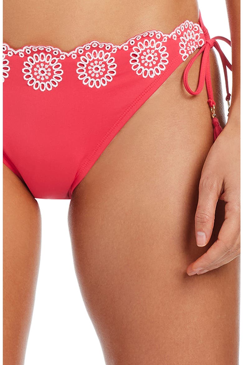 Side Tie Hipster Bikini Bottoms, Alternate, color, FIESTA PINK/ WHITE