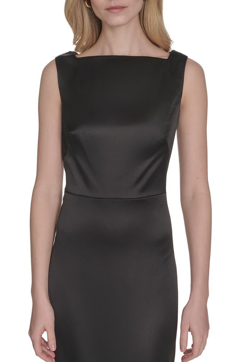 Cowl Back Square Neck Satin Column Gown