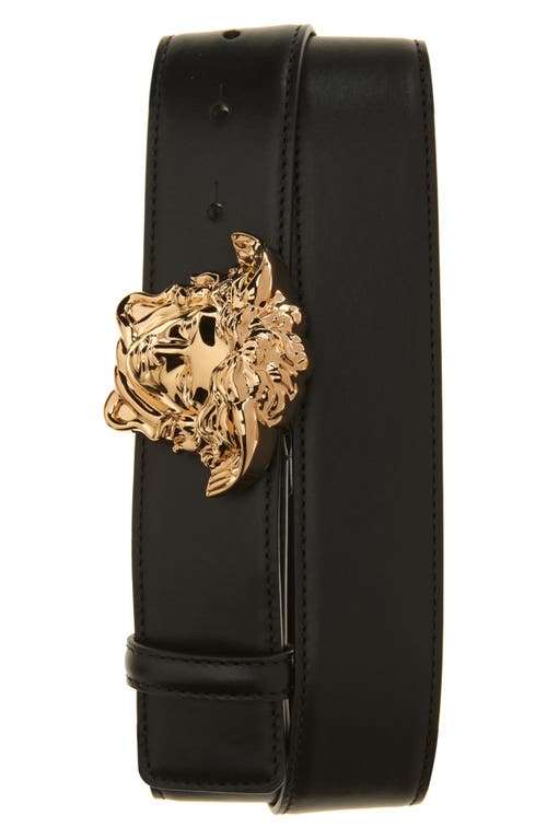 Versace Medusa Head Leather Belt In Black