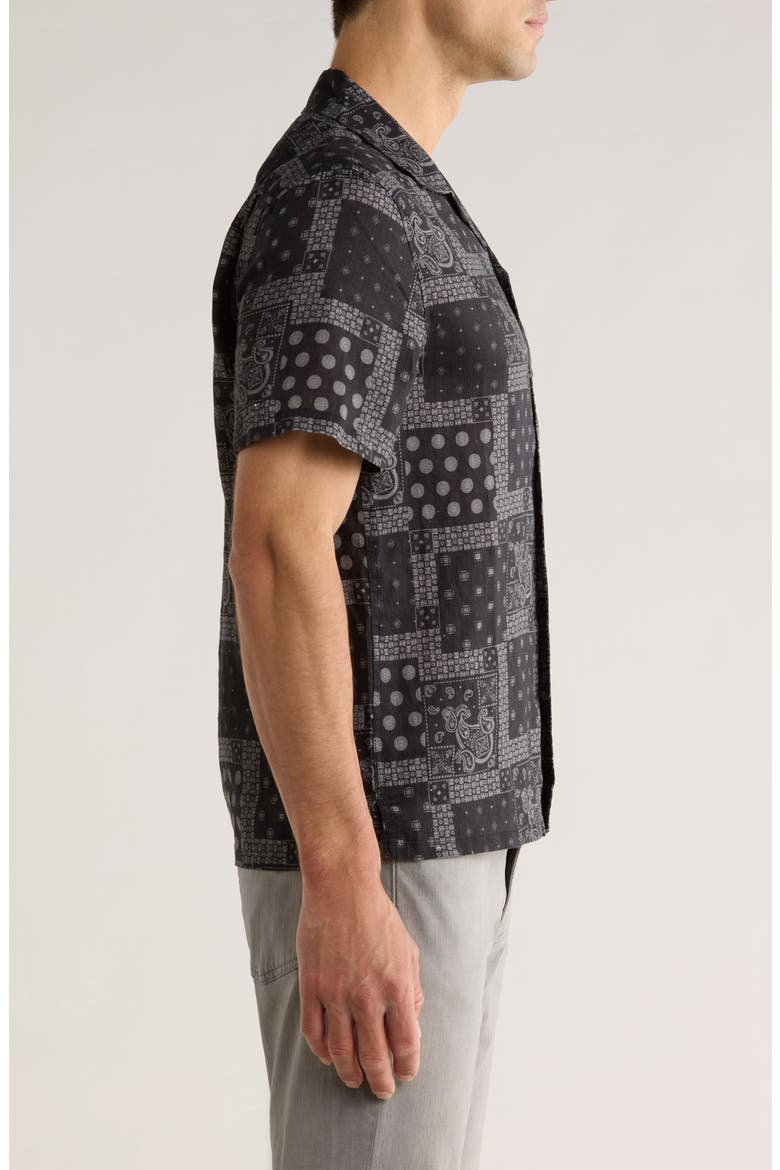 Dan Bandana Print Linen Camp Shirt, Alternate, color, BLACK