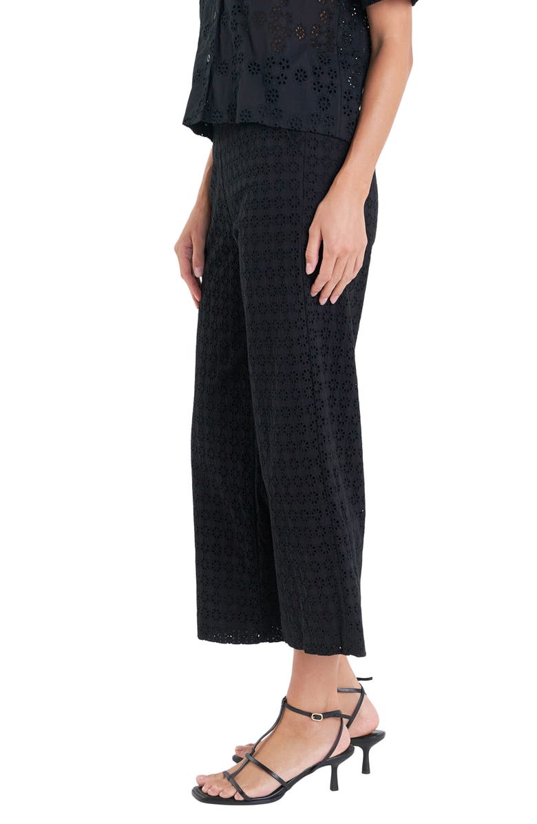 English Factory Broderie Anglaise Crop Pants, Alternate, color, Black