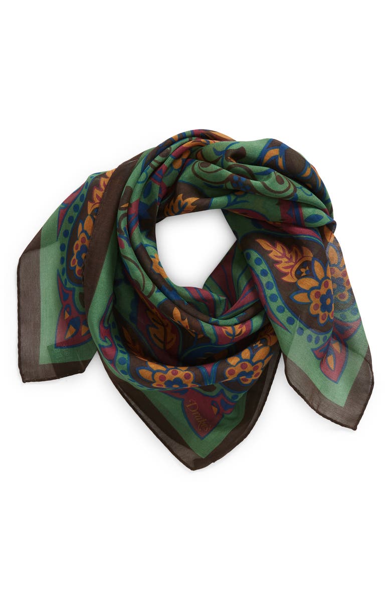 Drake's Folk Flower Cotton Bandana, Main, color, 