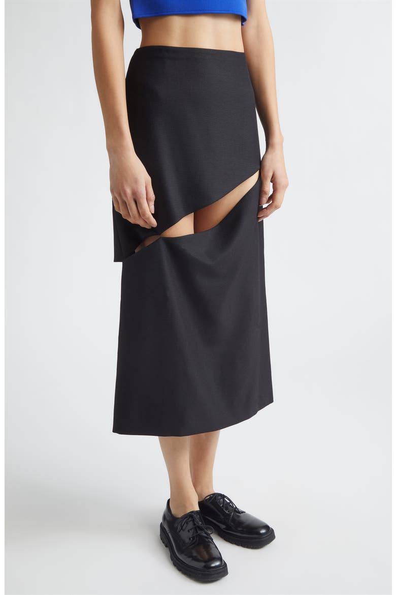 Diagonal Slash Wool & Mohair Midi Skirt, Alternate, color, BLACK