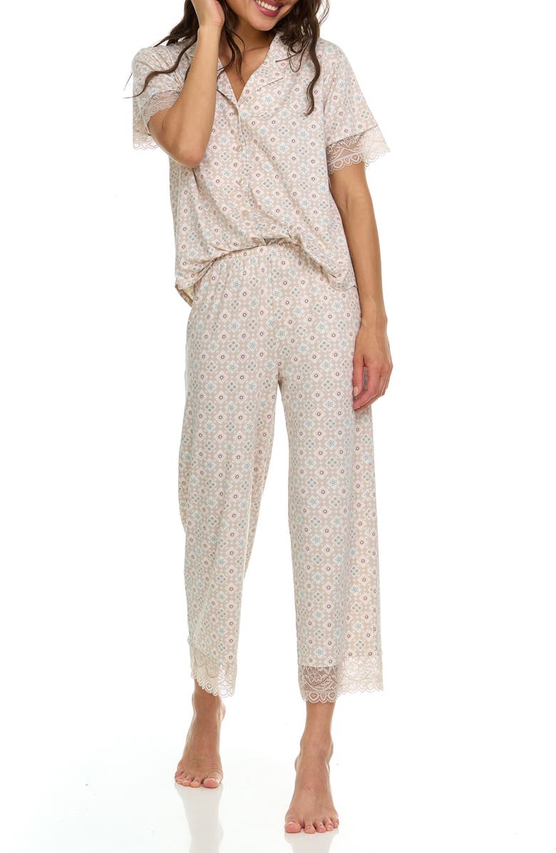 Flora By Flora Nikrooz Janelle Notched Lace Crop Pajamas, Alternate, color, 