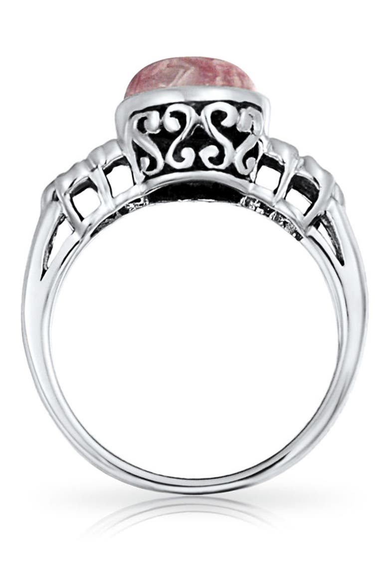 Flower Oval Pink Ring, Alternate, color, SILVER