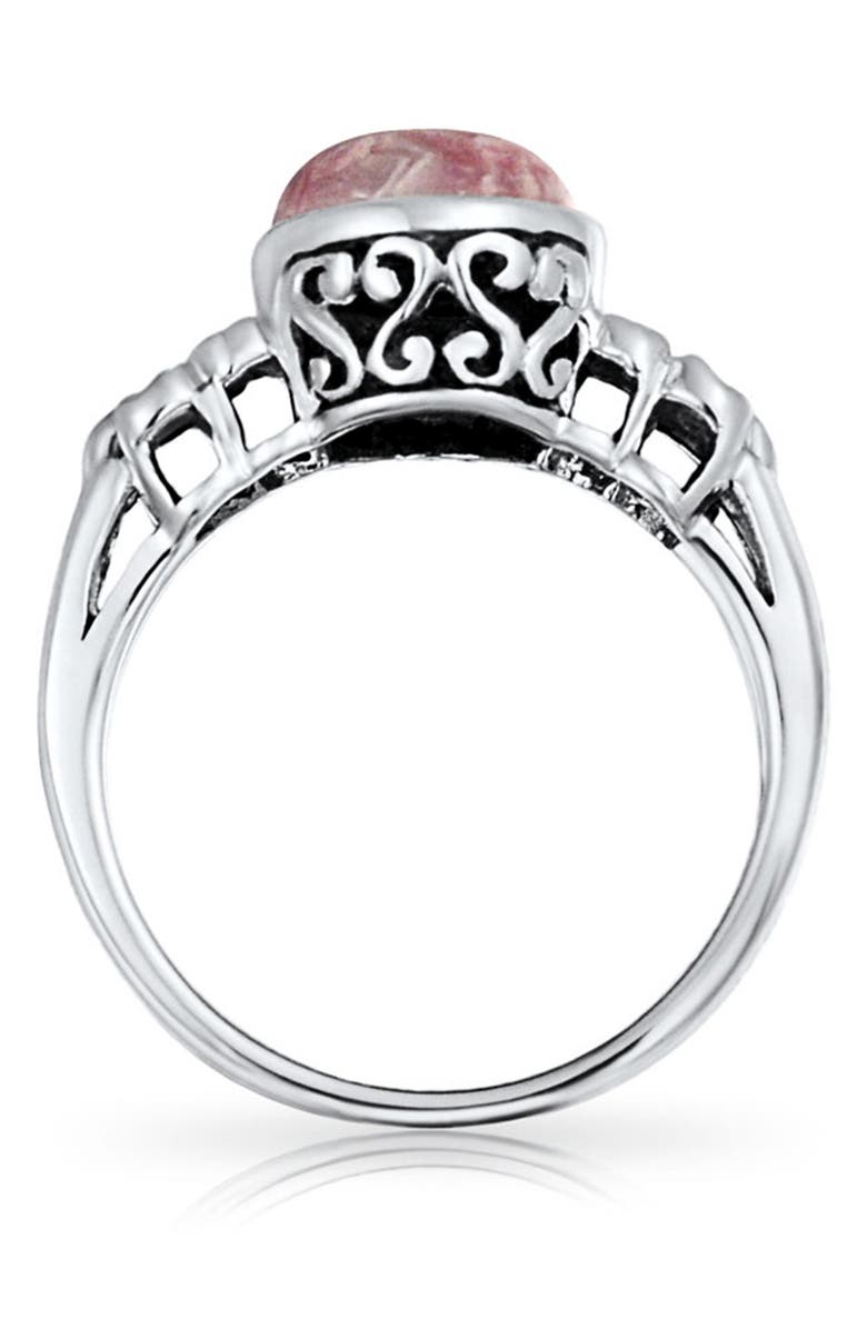 BLING JEWELRY Flower Oval Pink Ring, Alternate, color, Silver